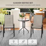 Steel 3 Pieces Garden Bistro Set With Round Glass Top Coffee Table - Velmora
