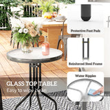 Steel 3 Pieces Garden Bistro Set With Round Glass Top Coffee Table - Velmora