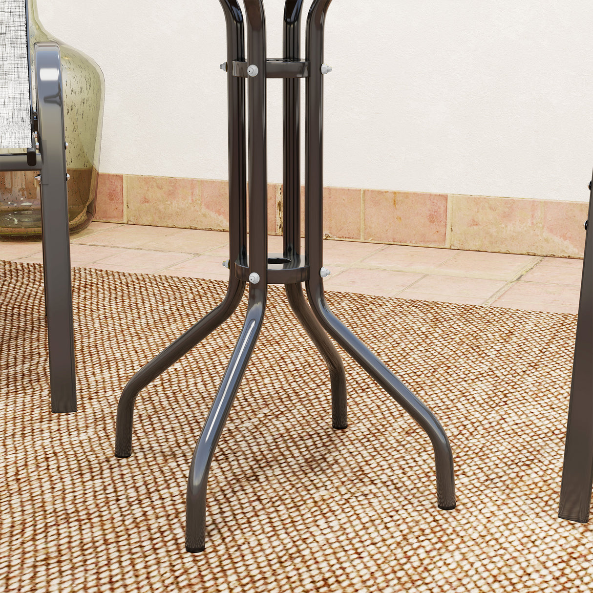 Steel 3 Pieces Garden Bistro Set With Round Glass Top Coffee Table - Velmora