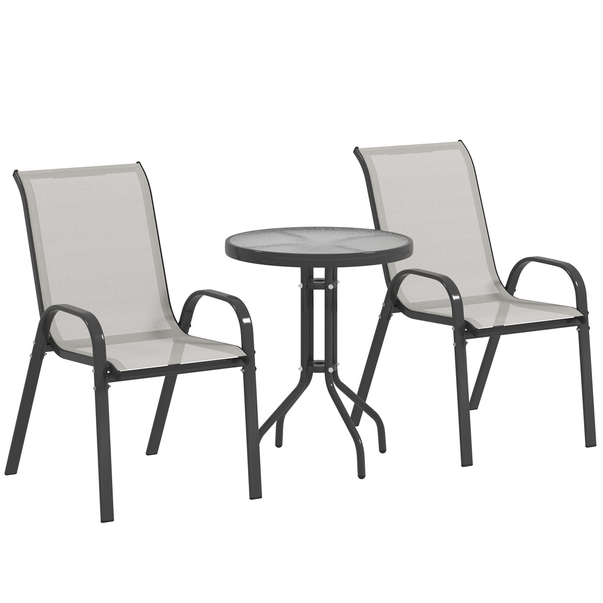 Steel 3 Pieces Garden Bistro Set With Round Glass Top Coffee Table - Velmora