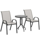 Steel 3 Pieces Garden Bistro Set With Round Glass Top Coffee Table - Velmora