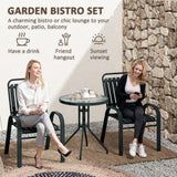 Steel 3 Pieces Garden Bistro Set With Stackable Chairs and Round Glass Table - Velmora
