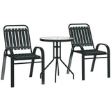 Steel 3 Pieces Garden Bistro Set With Stackable Chairs and Round Glass Table - Velmora