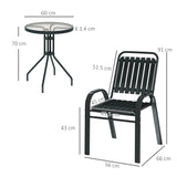 Steel 3 Pieces Garden Bistro Set With Stackable Chairs and Round Glass Table - Velmora