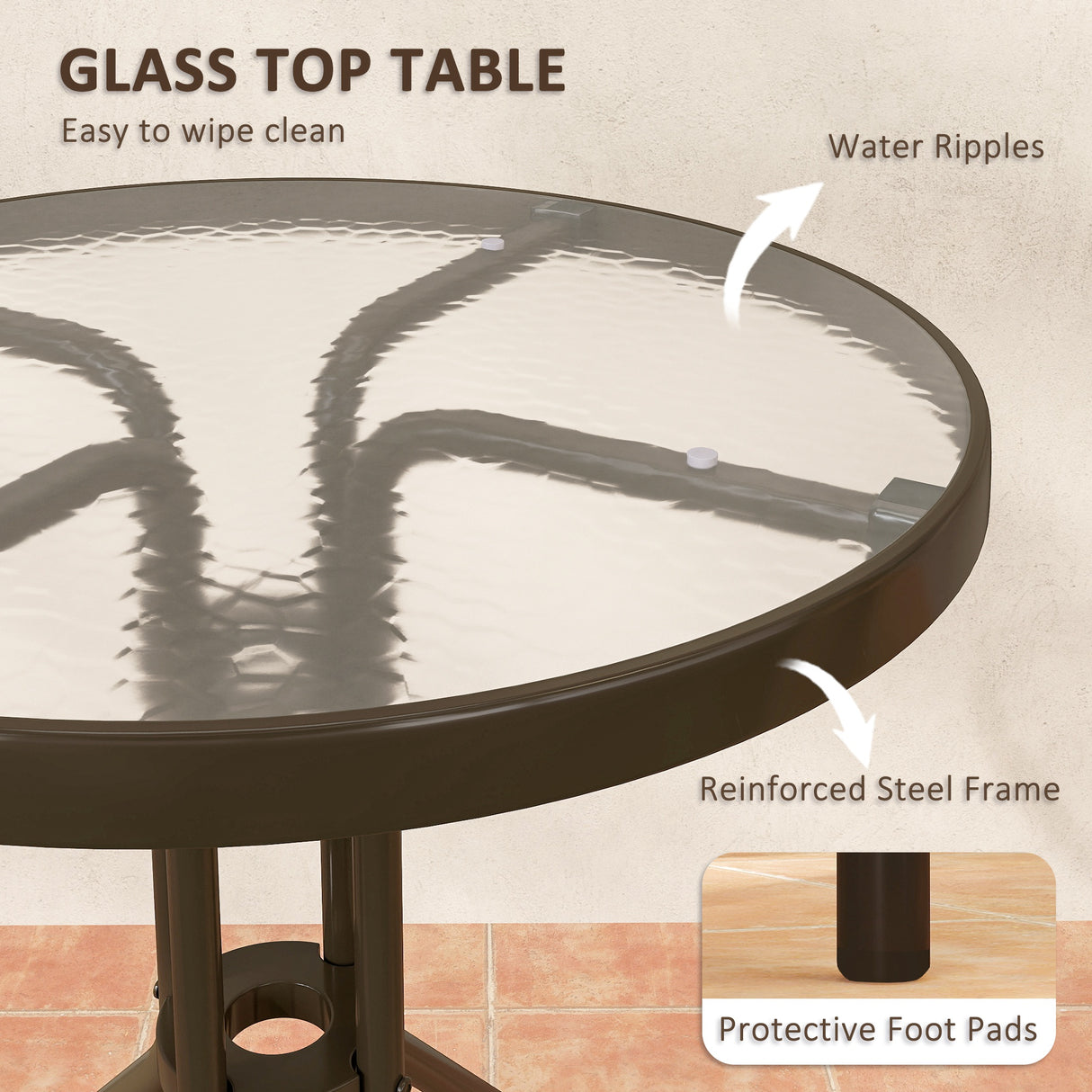 Steel 3 Pieces Garden Bistro Set With Stackable Chairs and Round Glass Table - Velmora