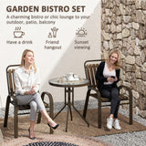 Steel 3 Pieces Garden Bistro Set With Stackable Chairs and Round Glass Table - Velmora