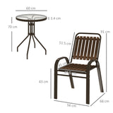 Steel 3 Pieces Garden Bistro Set With Stackable Chairs and Round Glass Table - Velmora