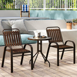 Steel 3 Pieces Garden Bistro Set With Stackable Chairs and Round Glass Table - Velmora