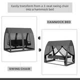 Steel 3 Seater Convertible Swing Chair Bed With Fabric Curtained Canopy - Velmora