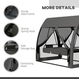 Steel 3 Seater Convertible Swing Chair Bed With Fabric Curtained Canopy - Velmora