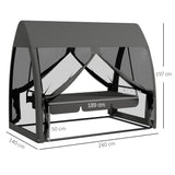Steel 3 Seater Convertible Swing Chair Bed With Fabric Curtained Canopy - Velmora
