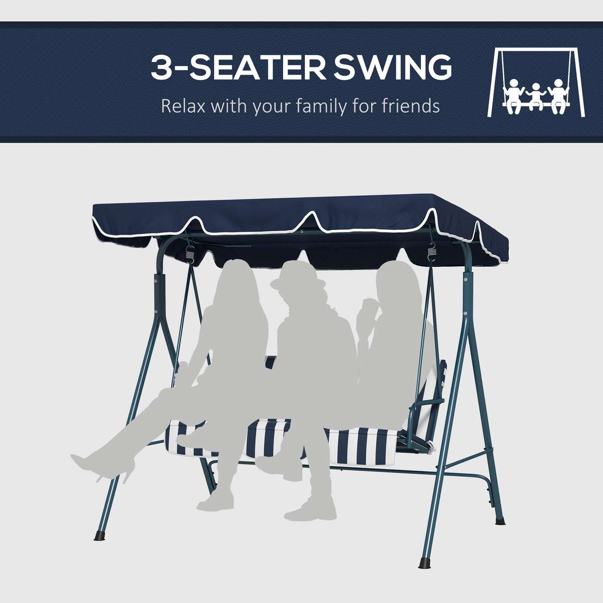 Steel 3 Seater Garden Swing Chair With Adjustable Canopy - Velmora
