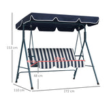 Steel 3 Seater Garden Swing Chair With Adjustable Canopy - Velmora