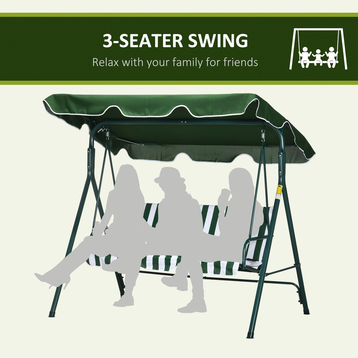 Steel 3 Seater Garden Swing Chair With Adjustable Canopy - Velmora