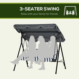 Steel 3 Seater Garden Swing Chair With Adjustable Canopy - Velmora