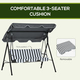 Steel 3 Seater Garden Swing Chair With Adjustable Canopy - Velmora