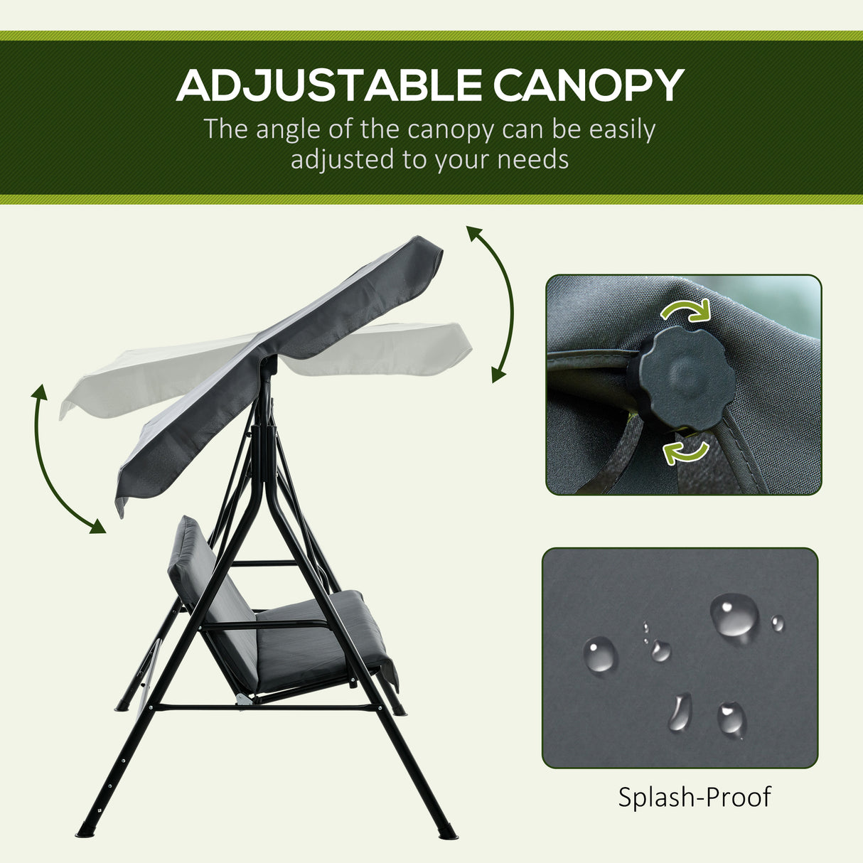 Steel 3 Seater Garden Swing Chair With Adjustable Canopy - Velmora
