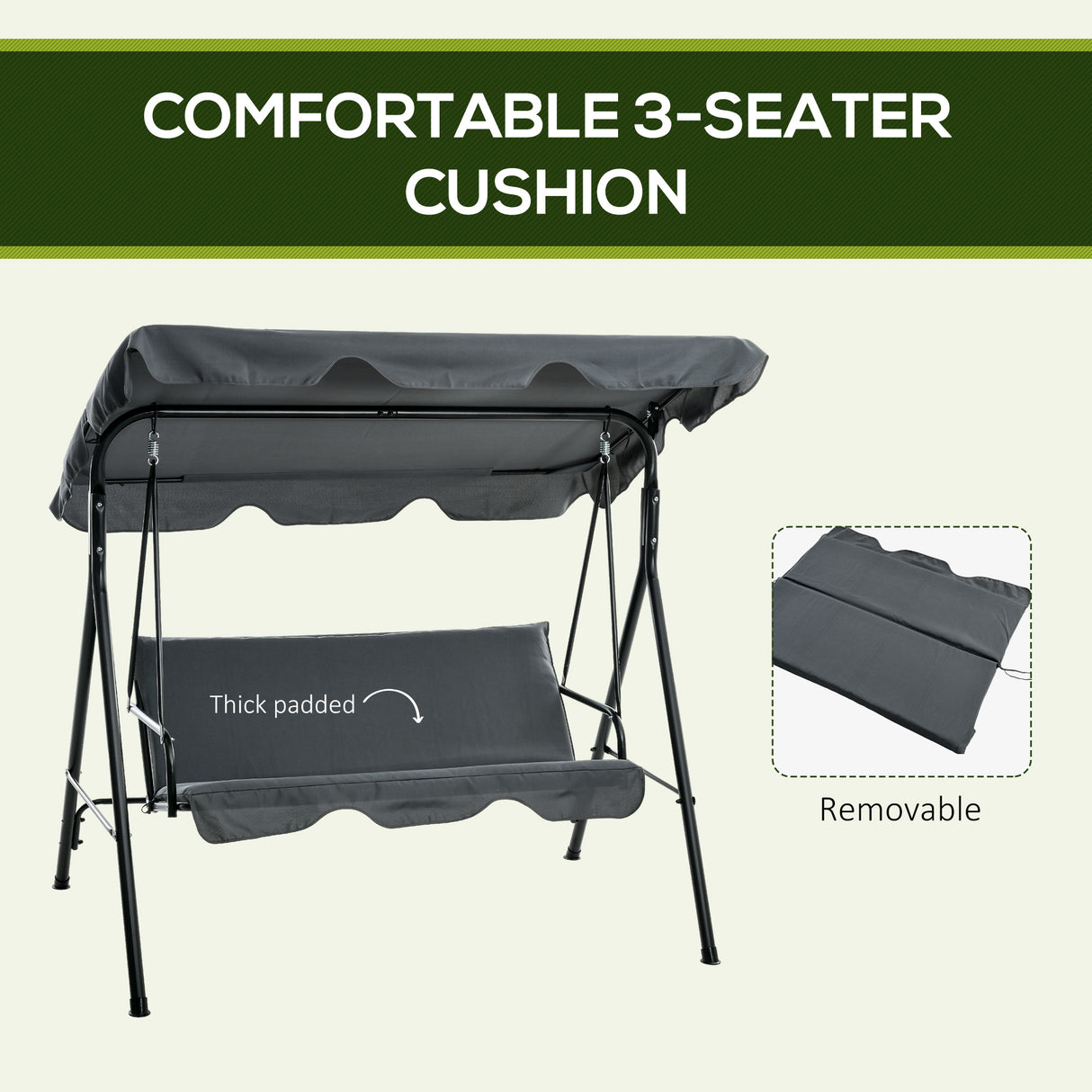 Steel 3 Seater Garden Swing Chair With Adjustable Canopy - Velmora