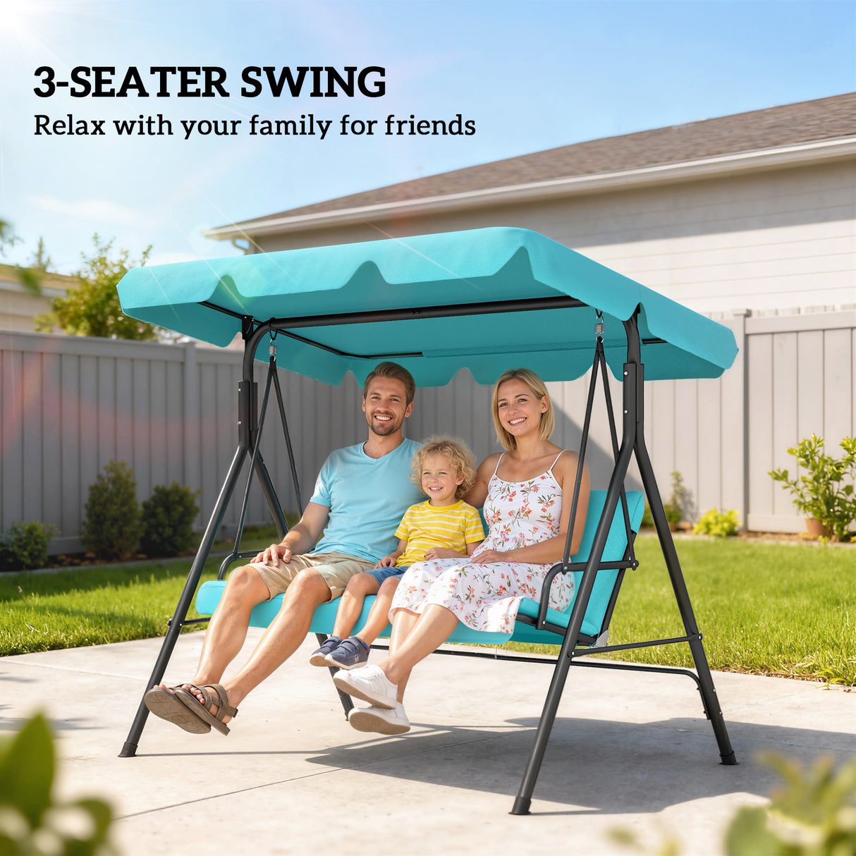 Steel 3 Seater Garden Swing Chair With Adjustable Canopy - Velmora