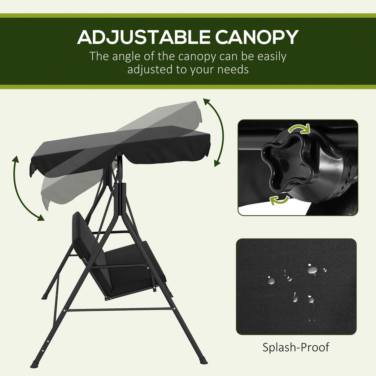 Steel 3 Seater Garden Swing Chair With Adjustable Canopy - Velmora