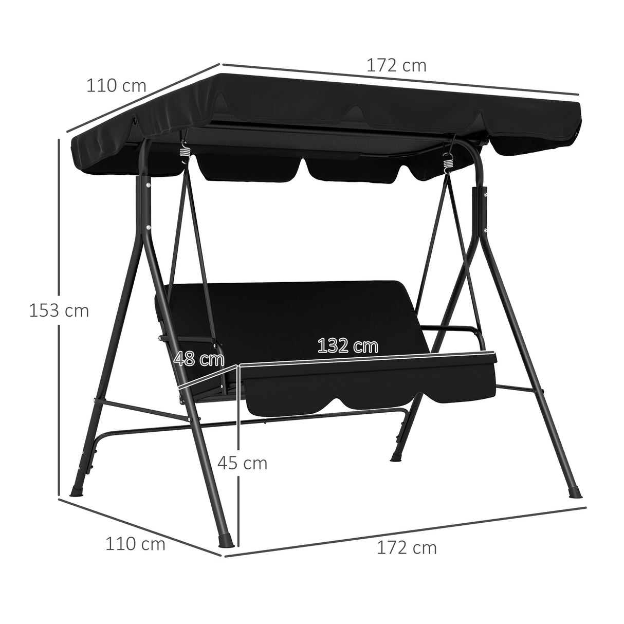 Steel 3 Seater Garden Swing Chair With Adjustable Canopy - Velmora