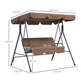 Steel 3 Seater Garden Swing Chair With Adjustable Canopy - Velmora