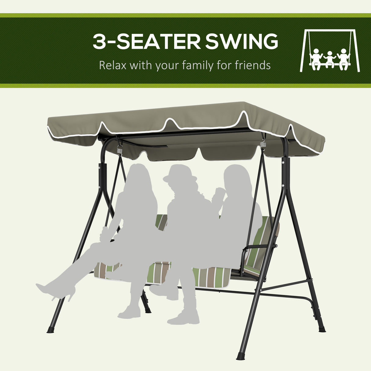Steel 3 Seater Garden Swing Chair With Adjustable Canopy - Velmora