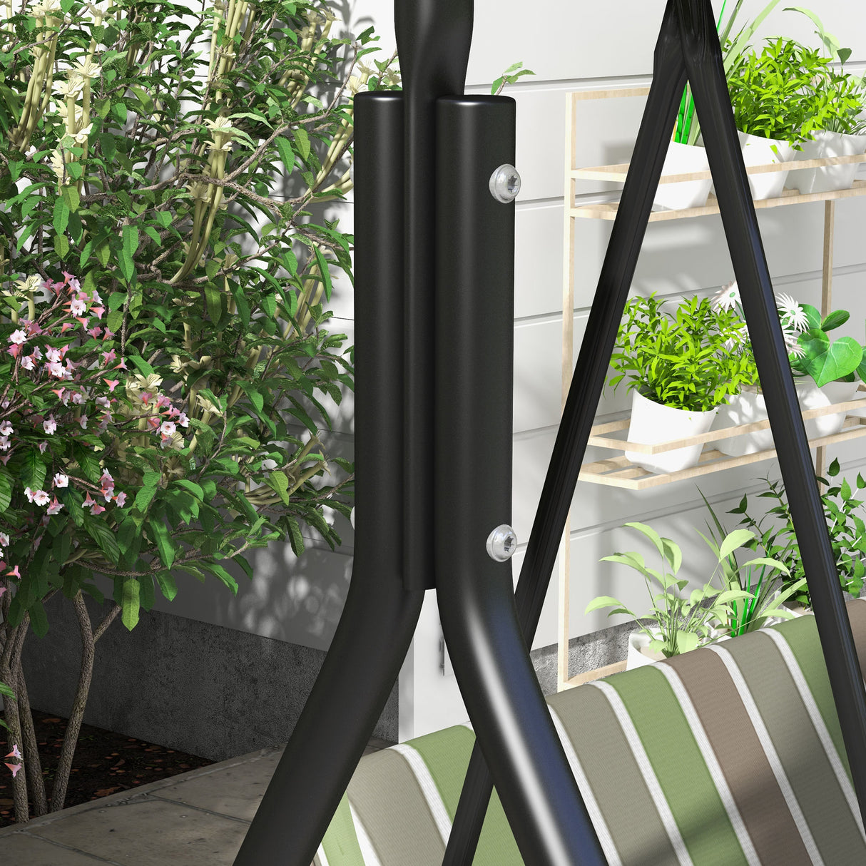 Steel 3 Seater Garden Swing Chair With Adjustable Canopy - Velmora