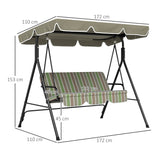 Steel 3 Seater Garden Swing Chair With Adjustable Canopy - Velmora