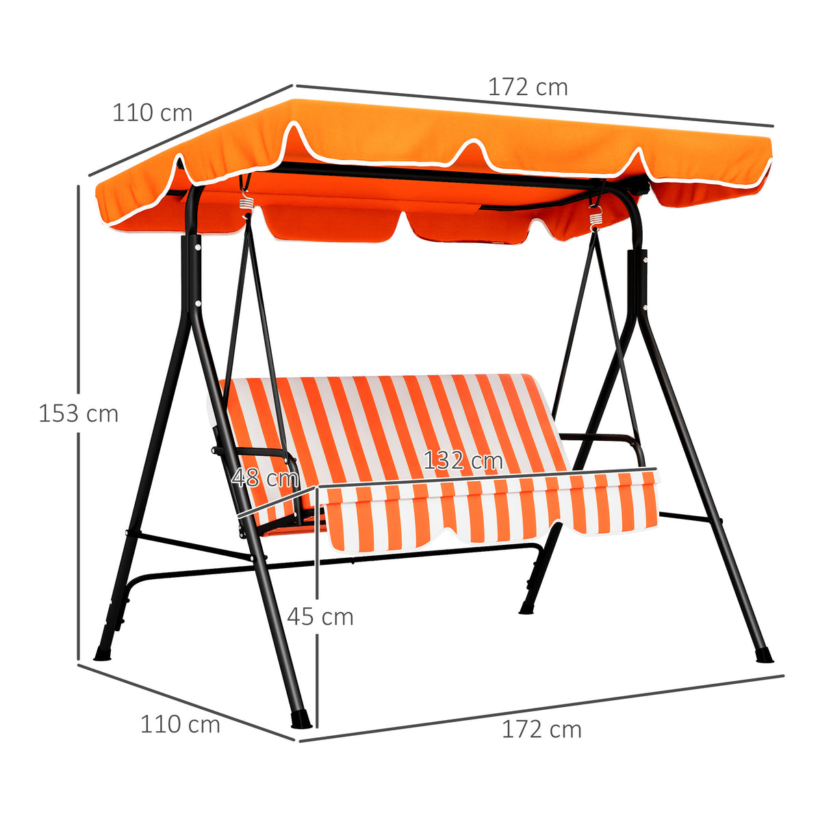 Steel 3 Seater Garden Swing Chair With Adjustable Canopy - Velmora