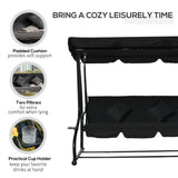 Steel 3 Seater Garden Swing Chair Bed With Adjustable Canopy - Velmora