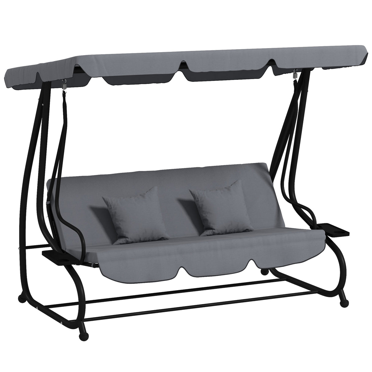 Steel 3 Seater Garden Swing Chair Bed With Adjustable Canopy - Velmora