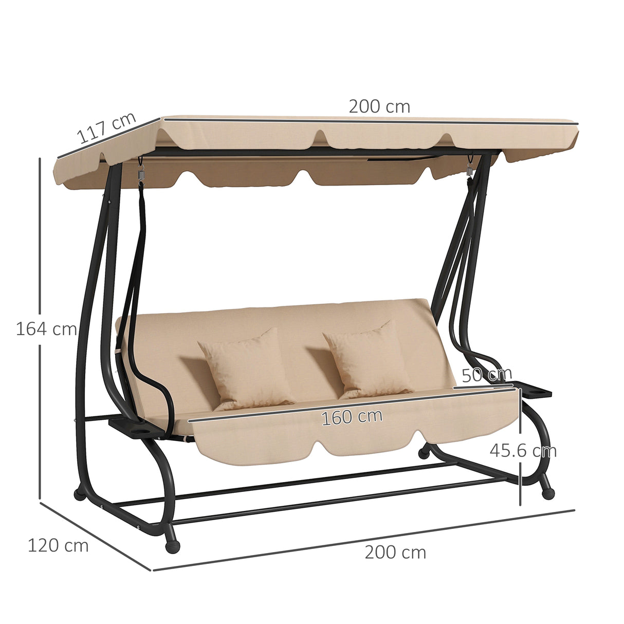 Steel 3 Seater Garden Swing Chair Bed With Adjustable Canopy - Velmora