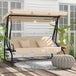 Steel 3 Seater Garden Swing Chair Bed With Adjustable Canopy - Velmora