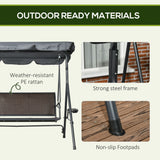 Steel 3 Seater Garden Swing Chair Bench With Adjustable Canopy And Rattan Seat - Velmora