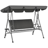 Steel 3 Seater Garden Swing Chair Bench With Adjustable Canopy And Rattan Seat - Velmora