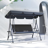 Steel 3 Seater Garden Swing Chair Bench With Adjustable Canopy And Rattan Seat - Velmora