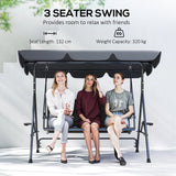 Steel 3 Seater Garden Swing Chair Bench With Adjustable Canopy - Velmora