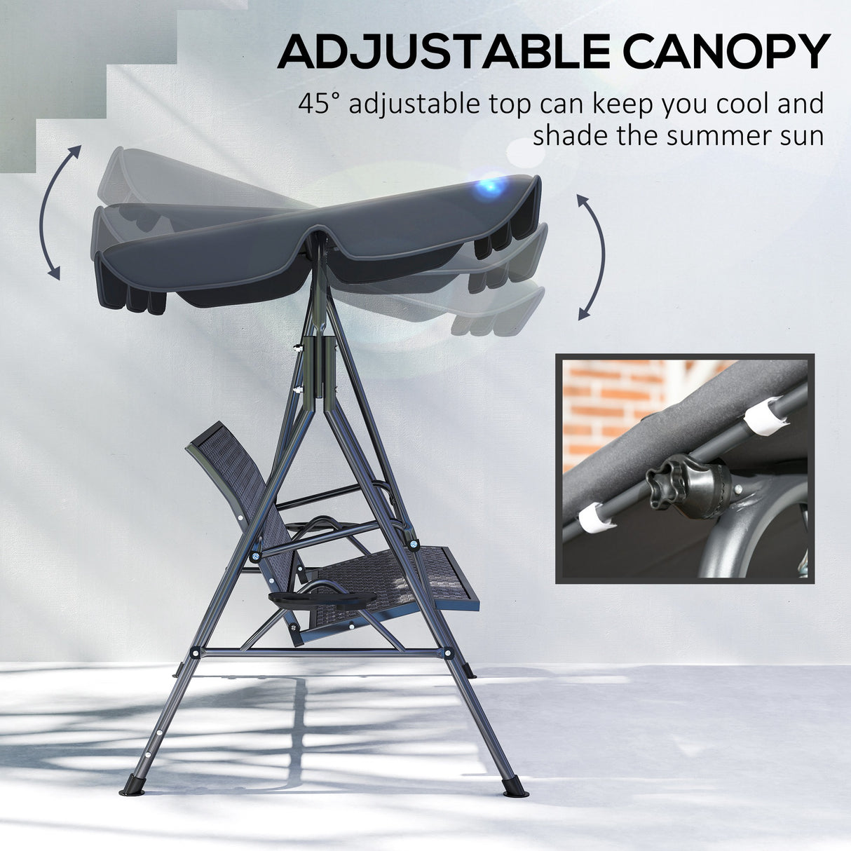 Steel 3 Seater Garden Swing Chair Bench With Adjustable Canopy - Velmora