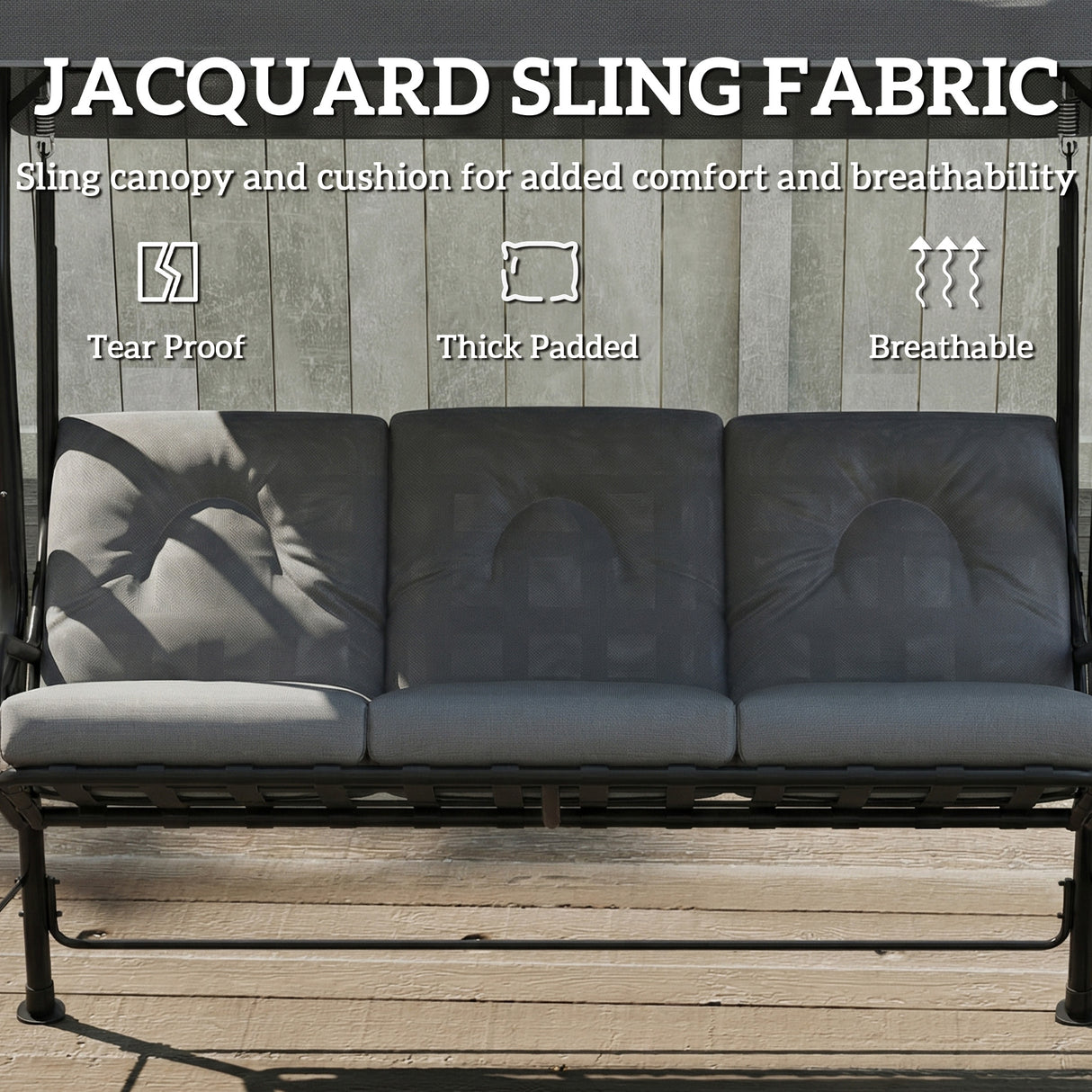Steel 3 Seater Garden Swing Chair Bench With Adjustable Waterproof Canopy - Velmora