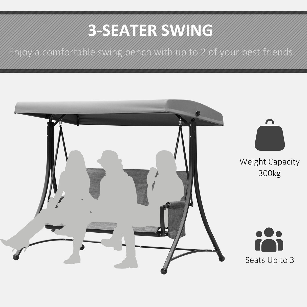 Steel 3 Seater Garden Swing Chair Bench With High Back Design - Velmora