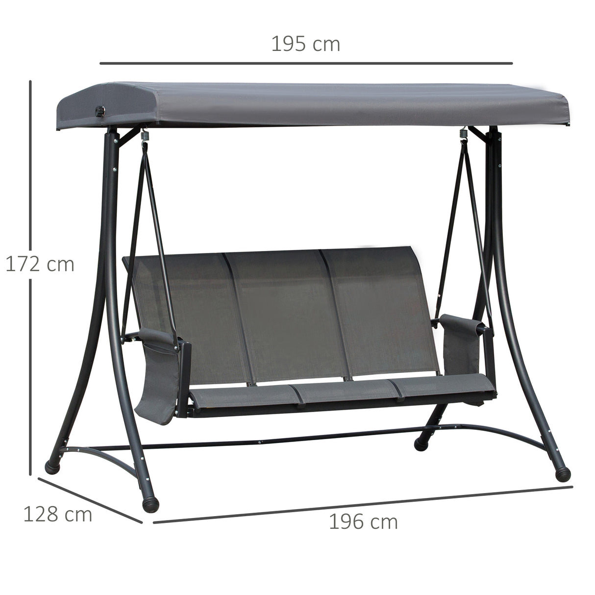 Steel 3 Seater Garden Swing Chair Bench With High Back Design - Velmora
