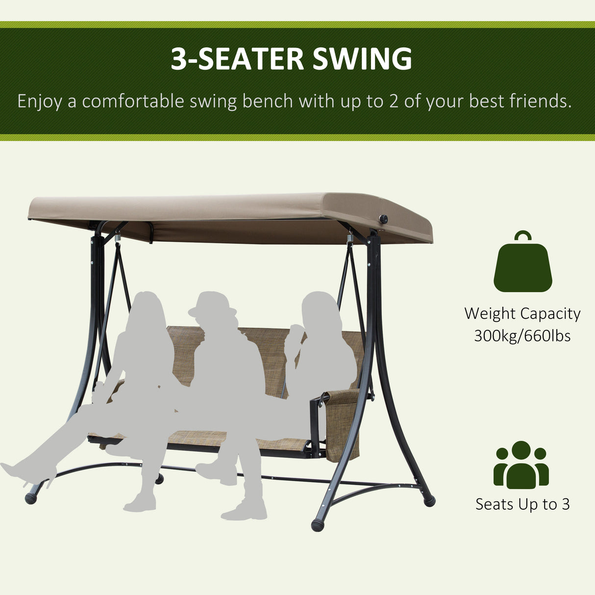 Steel 3 Seater Garden Swing Chair Bench With High Back Design - Velmora