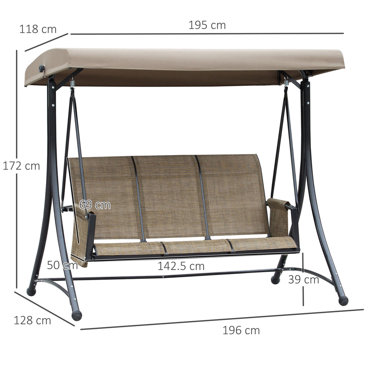 Steel 3 Seater Garden Swing Chair Bench With High Back Design - Velmora
