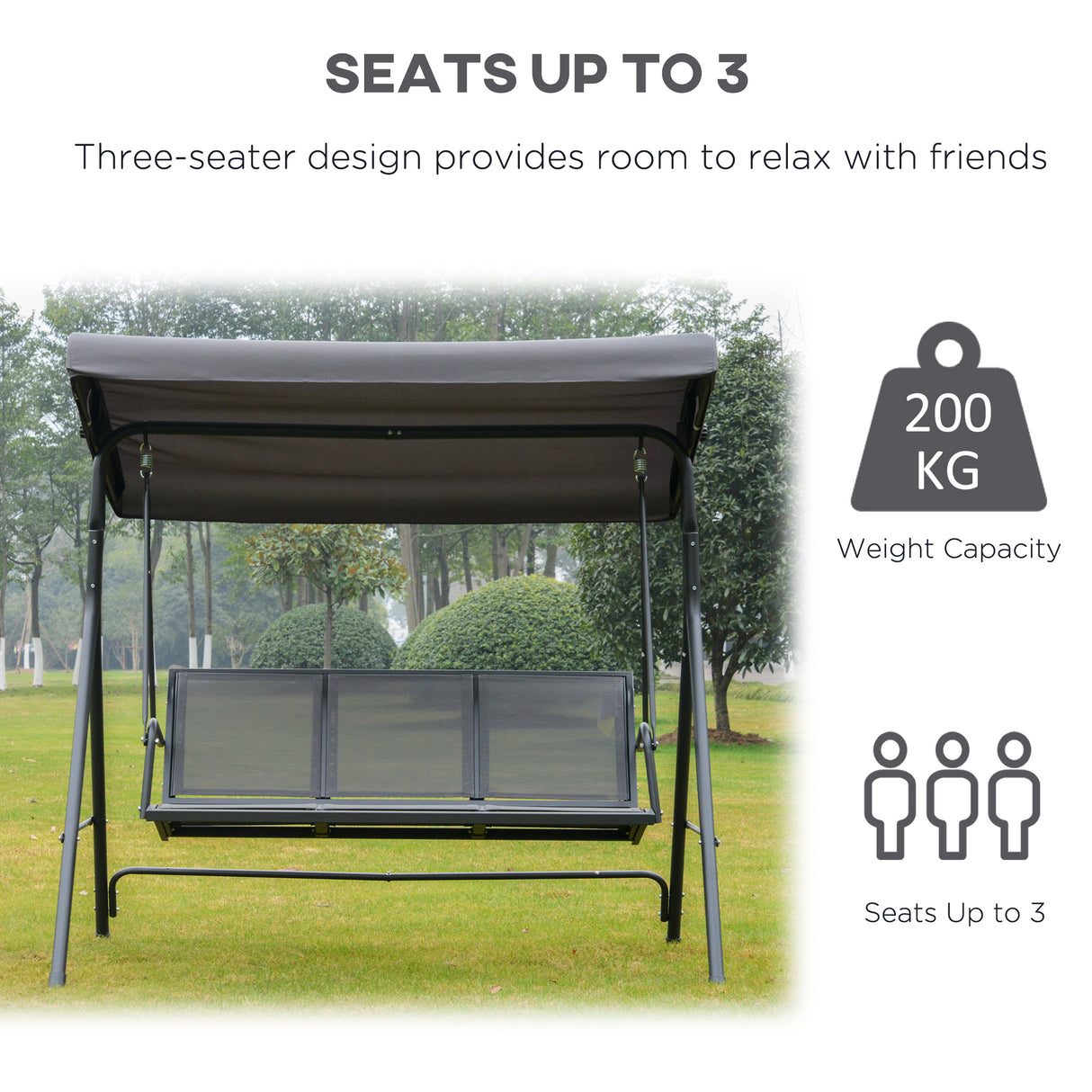 Steel 3 Seater Garden Swing Chair With Canopy - Velmora