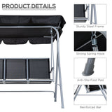 Steel 3 Seater Garden Swing Chair With Canopy - Velmora