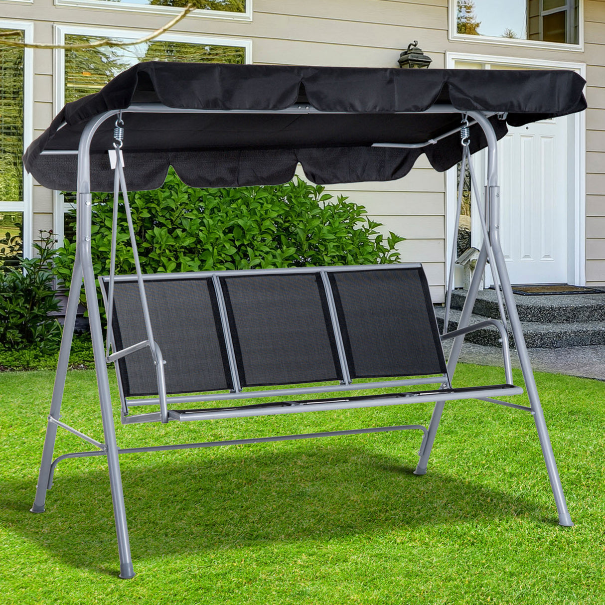 Steel 3 Seater Garden Swing Chair With Canopy - Velmora