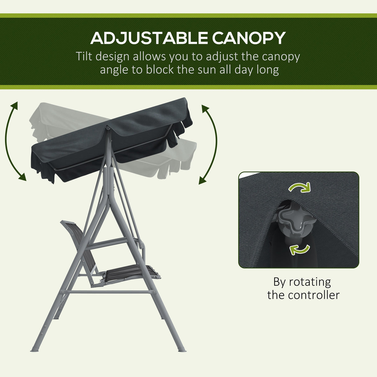 Steel 3 Seater Garden Swing Chair With Canopy - Velmora