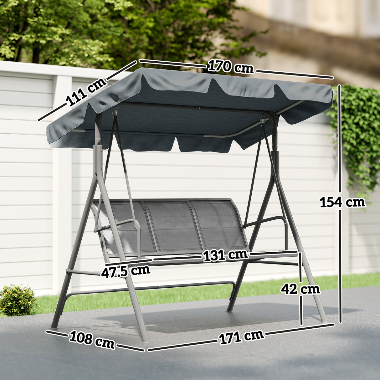Steel 3 Seater Garden Swing Chair With Canopy - Velmora