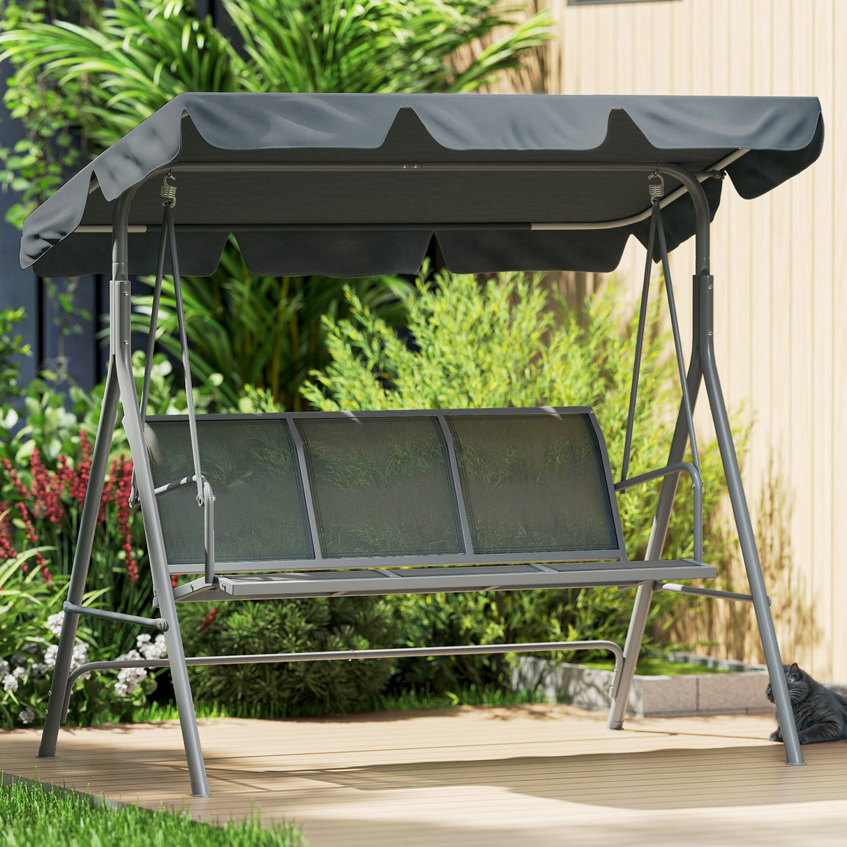 Steel 3 Seater Garden Swing Chair With Canopy - Velmora